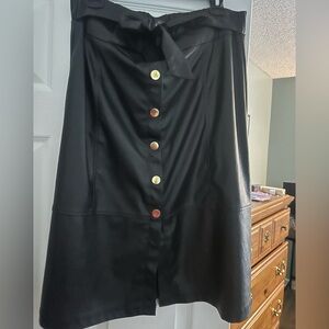 Black Faux Leather Skirt with Button Detail